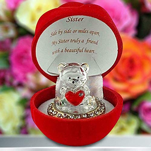 Ours en verre dans une boîte en forme de rose rouge pour une sœur spéciale, cadeau d'anniversaire, de Noël, toute occasion Cover