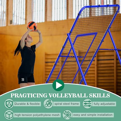 Volleyball Rebounder Netz,1.2M x 2.2M Fußball-Rebounder mit Ziel, Trainingsgerät verstellbarem Winkel & Trainingshütchen für Lacrosse Baseball Sportübungen