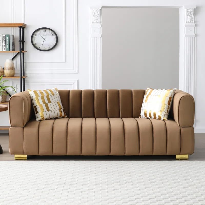 LEGACY OF COMFORT Arctic Sofa 3 Seater Sofa Three Seater Sofa for Living Room Offices (Golden Legs, Brown)-image-4