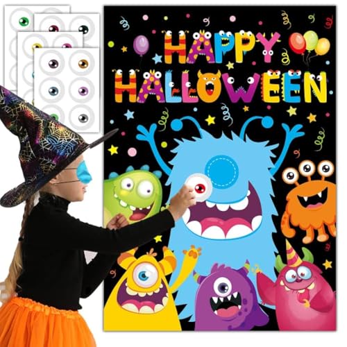 Image of Halloween Games for Kids, Pin the Eye on the Monster Game Decorations