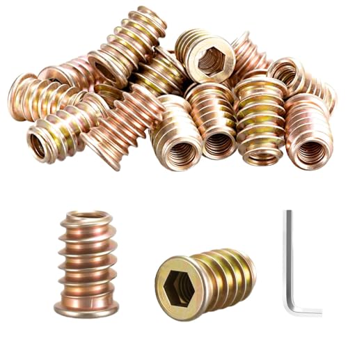 45 Pièces Insert Fileté Bois M8 x 20 mm écrous à visser insert bois M8 Manchons à visser M8 galvanisés Avec clé à six pans creux Pour panneaux de...