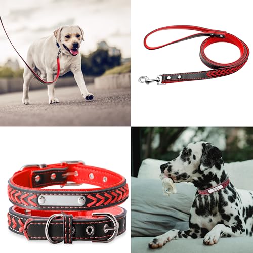 Geflochtenes Hundehalsband aus Leder Personalisierte Leder Hundehalsband mit Namen Gravur Rot Halsband mit Namenschild für mittleren Hund Hundehalsbänder M