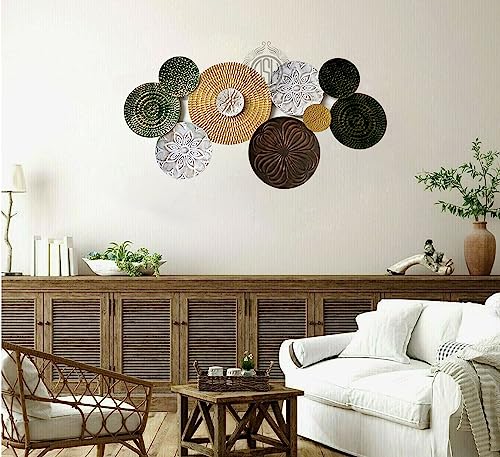 DSH CRAFTING YOUR CURIOSITY Metal Wall Decor Multi Color Wall Arts (37X17 Inch) Wall Hanging Sculpture For Home Hotel Decoration.(iWART-12-FQLV-GLDGRNhmr)