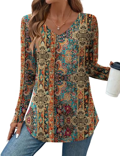 Zeagoo Long Sleeve Tops for Women Casual V Neck Shirt Loose Fall Basic Tee Dressy Work Blouses 2025