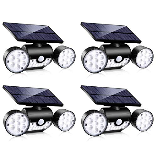 Toyawany Solar Security Lights, 3 Head Solar Motion Sensor Lights Outdoor Adjustable Flood Lights Outdoor Spotlights 360° Rotatable IP65 Waterproof for Porch Garden Patio Yard Garage Pathway (4 Pack)