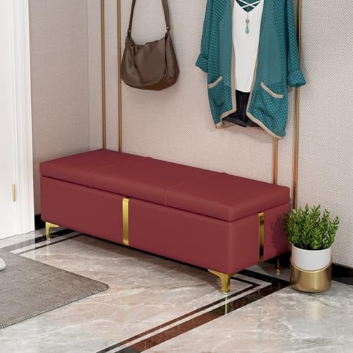 HAQMG Banco de Almacenamiento tapizado Moderno con Patas de Metal for Dormitorio, Sala de Estar y Entrada. Banco otomano Grande.(Rosso,40cm)