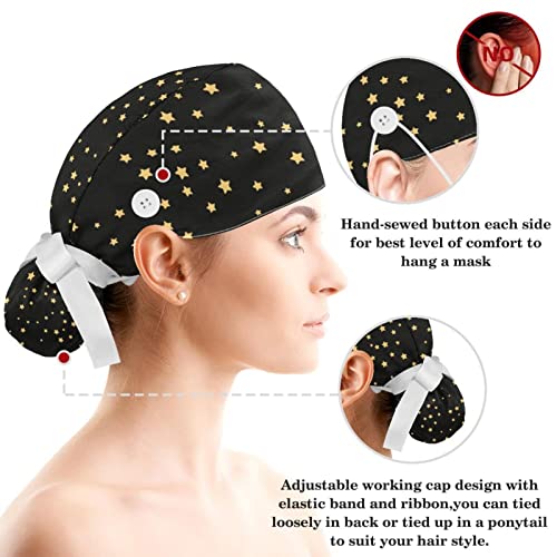 Image of Women's Working Caps Bouffant Surgical Cap with Bow Scrunchies Little Daisy Art Paint Ponytail Holder Tie Back Scrub Hat