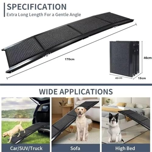 Große Hunderampe Auto Faltbar, Hundetreppe mit Rutschfester Teppichoberfläche für Große,Hunderampe mit rutschfesten Teppich klappbar für Auto Hunde Rampe Hundetreppe Einstiegshilfe Belastbarkeit 95 kg