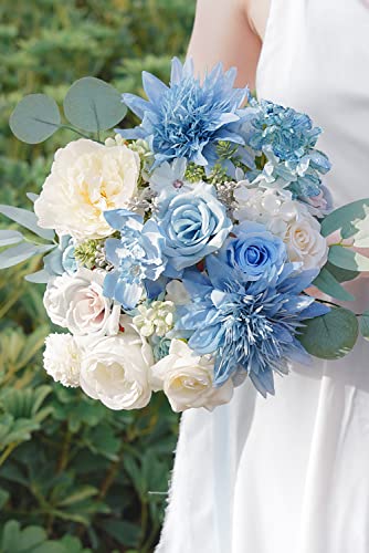 Udoula Blue Artificial Flowers Combo Pack, Faux Blue Flowers Wedding Combo Arrangement For Diy Wedding Bouquets Combo Arrangements Party Bridal Baby Shower Centerpieces #TOP3
