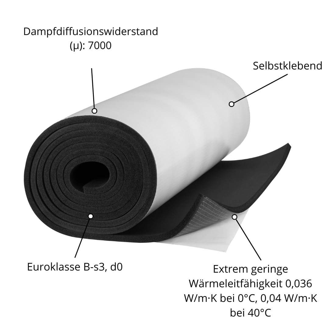 K-Flex ST selbstklebend Kautschuk Matte 6mm - 15m x 1m B-s3, d0 | Verschiedene Größen Dämmmatten Dämmung Isolierung