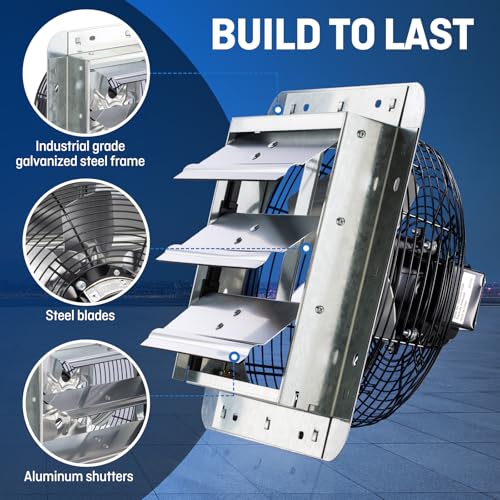 Image of iLiving 10 inch Wall Mounted Shutter Exhaust Fan, Automatic Shutter, with Thermostat and Variable Speed controller, 65W, 820 CFM, 1200 SQF Coverage Area Silver (ILG8SF10V-ST)