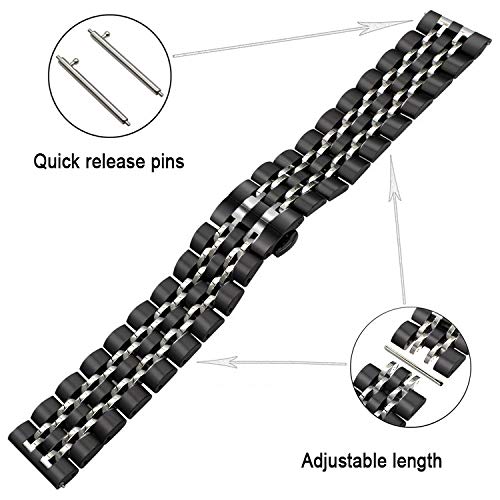 SPINYE Band Compatible for Galaxy Watch 46mm / Galaxy 3 45mm, 22mm Solid Stainless Steel Metal Replacement Strap for Samsung Gear S3 Frontier/Classic/Moto 360 2nd Gen 46mm Women Men (Black-Silver)