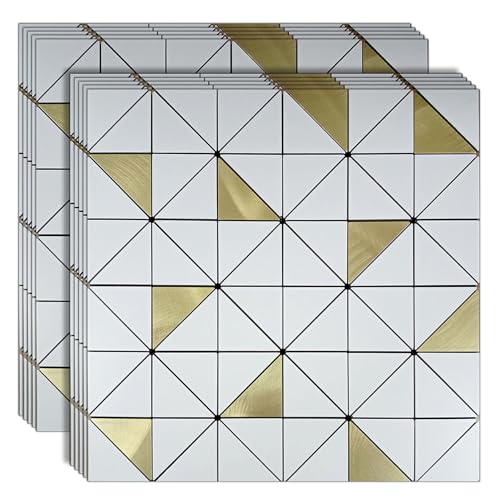 weimeisc 10pcs PVC Mixed Metal Mosaic Wall Stickers, White+Gold