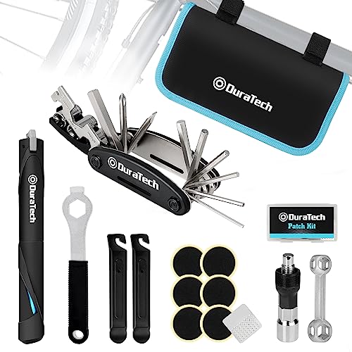 DURATECH Bicycle Repair Kit, Portable Bicycle Tool Kit with Bike Tire Pump, Crank Puller, Tire Patch Kit, 16-in-1 Tool, Emergency Bike Repair Kit Used For Mountain, Road, and Park Bicycle