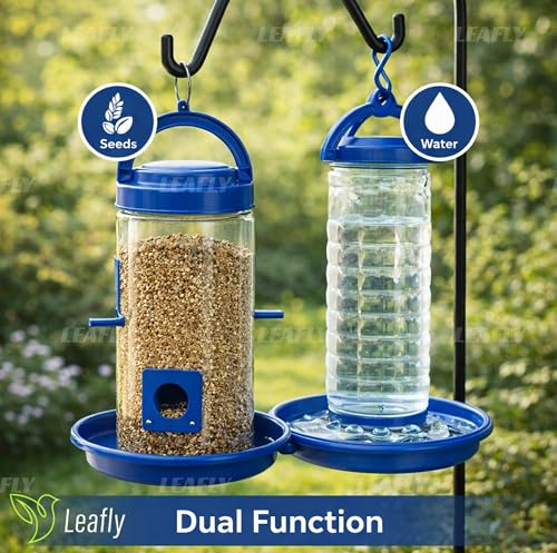 Image of Leafly Bird Feeder - Hanging Bird Feeder for Balcony, Garden & Outdoor Use (Water & Food Feeder)