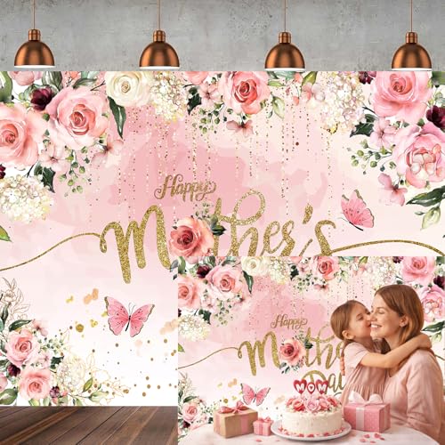 Fondo rosa con puntos dorados para Día de la Madre 7x5ft miniatura 1