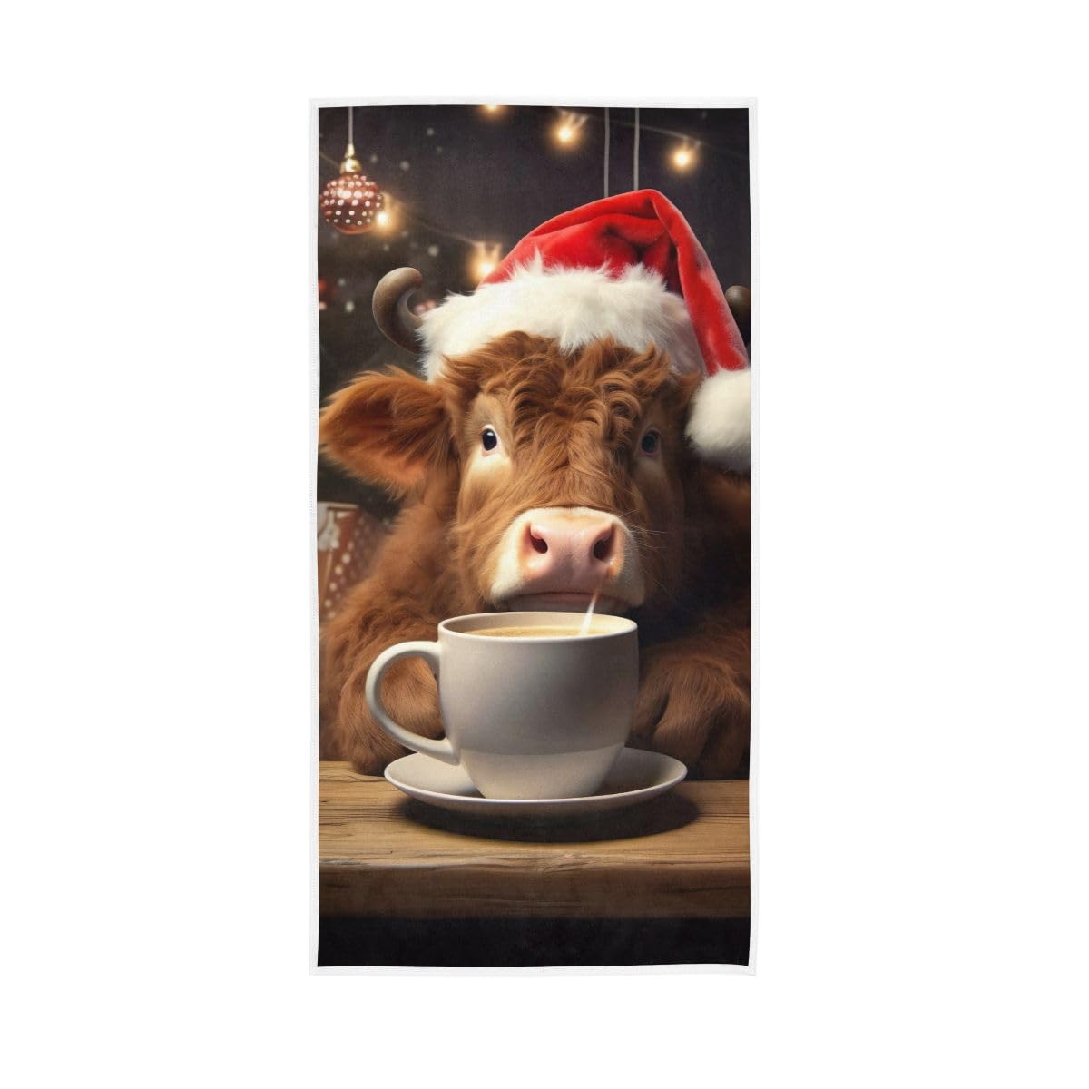 LSRCPD Cow in Santa Hat and Coffee Hand Towels Soft Washcloths Bathroom Towel 15 x 30 Inch