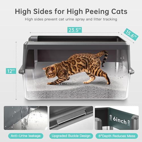 Image of WoofiGo Enclosed Stainless Steel Cat Litter Box with Lid, XL Extra Large Litter Box for Big Cats, Metal Litter Pan High Sided, Never Absorbs Odors, Anti-Urine Leakage, Easy Cleaning, Include Scoop