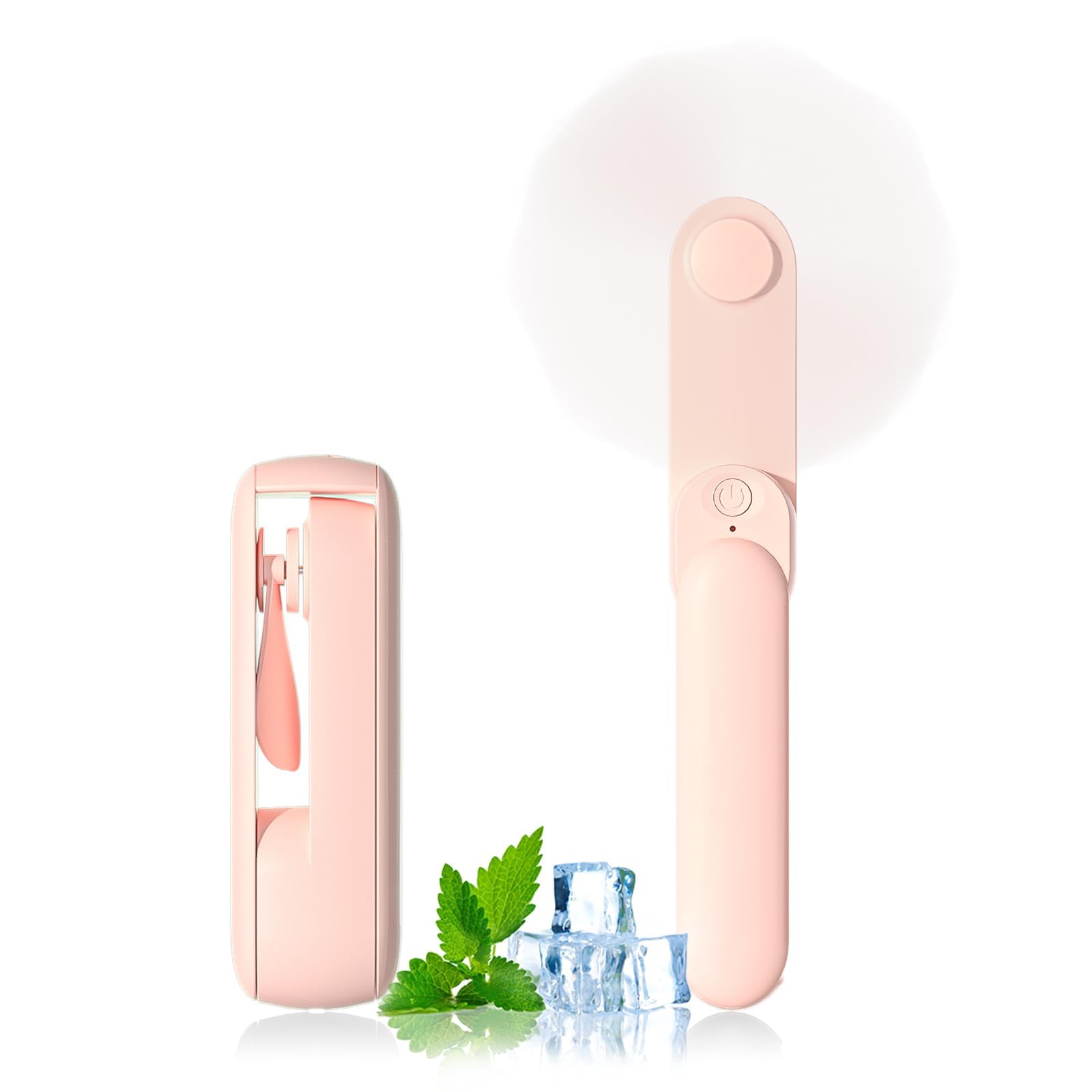 Lerat Portable Handheld Fan, 2 IN 1 Mini Hand Fan, Battery Operated [8-15 Working Hours], USB Rechargeable Personal Foldable Fan for Indoor, Small Pocket Fans Travel Essentials for Outdoor (Pink)