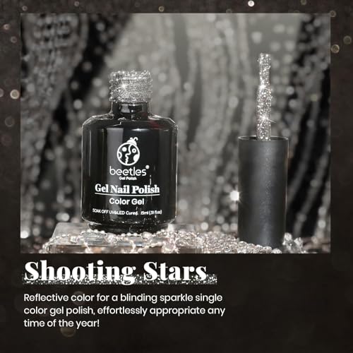 Image of Beetles Black Gel Nail Polish, 1Pcs 15ML Glitter Gel Nail Polish Black Sparkle Reflective Shimmer Color Soak Off UV Lamp Disco Nail Art Manicure Salon DIY at Home Gifts for Women