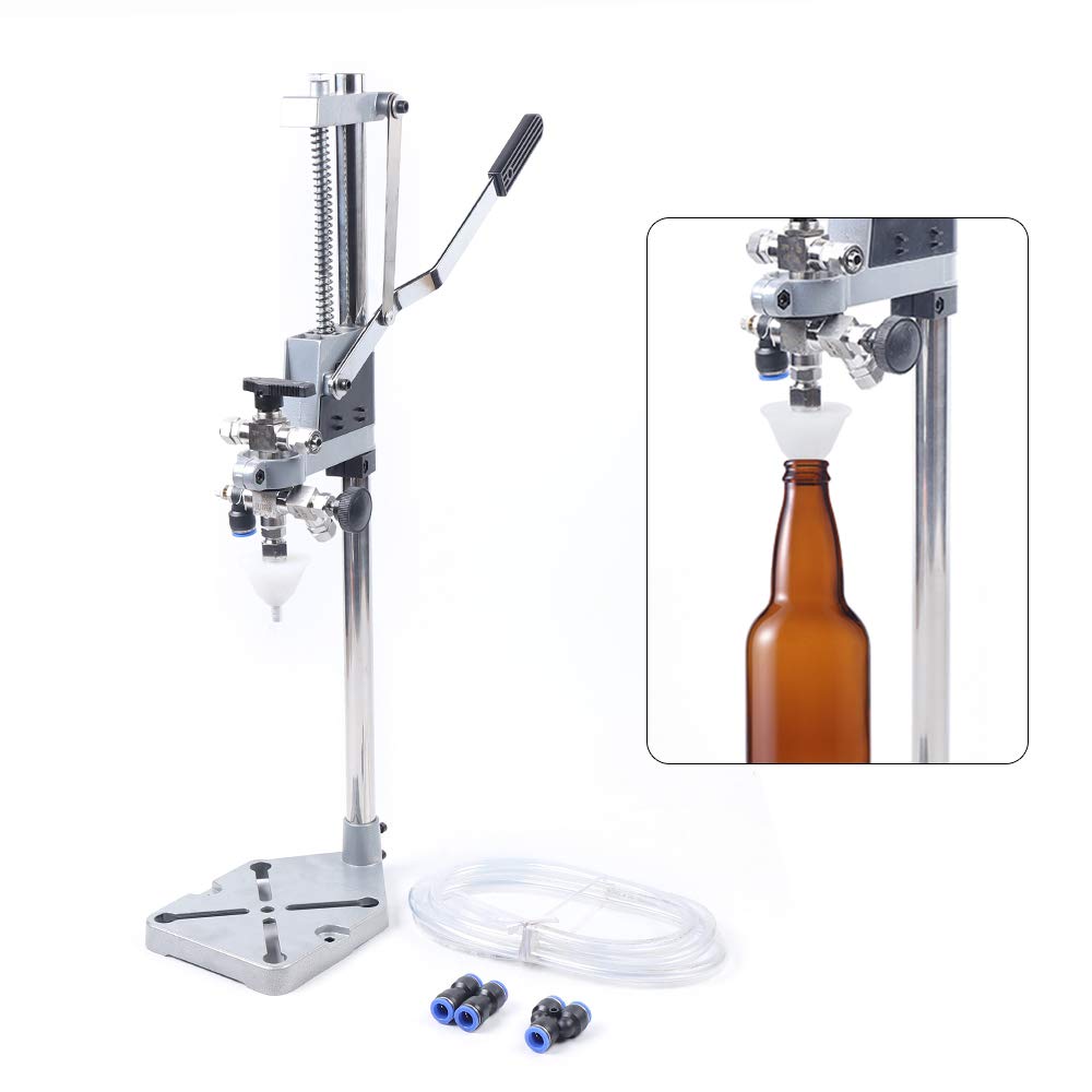 Manual Beer Bottle Filler Set, Reduce Foaming Stainless Steel Bottle Pressure Beer Filling Machine with Wine Exhaust Valve for Home Brew Beer