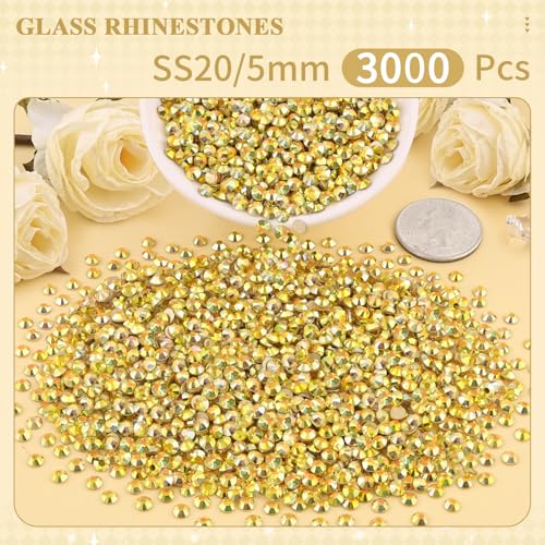 Image of 3000PCS SS20 /5mm Crystal Glass Rhinestones for Bedazzling (Metal Sunlight) | Flatback Rhinestones for Crafting DIY Nail Art Makeup Decoration, Gems Diomand Charms for Tumbler Shoes Clothing Mug