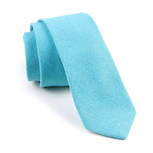 Image of Elfeves Men's Skinny Solid Color Tie Causal Cotton Linen Narrow Slim cut Necktie