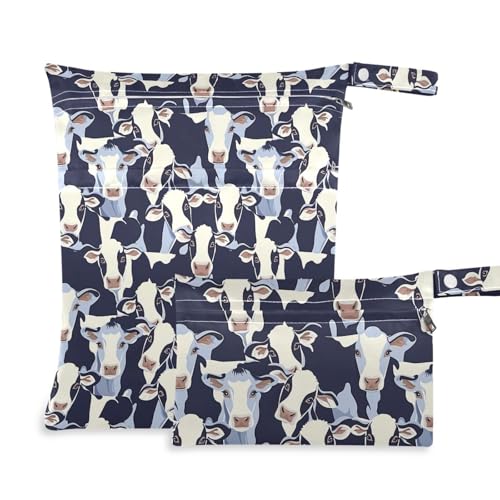 Coikll Wet Dry Bags for Cloth Diaper 2 Pack Waterproof Yoga Gym Bag for Swimsuit Wet Clothes Baby Items-?Cute Cows?