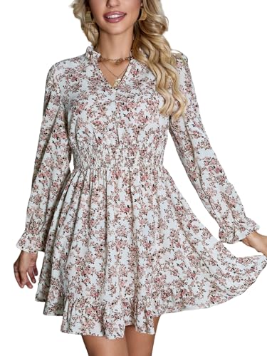 Image of Women's Elegant Floral Dress Coll. (All-Seasons) - Sleeveless /Short /Midi, V-Neck Ruffle, Fashion Casual Party Dresses