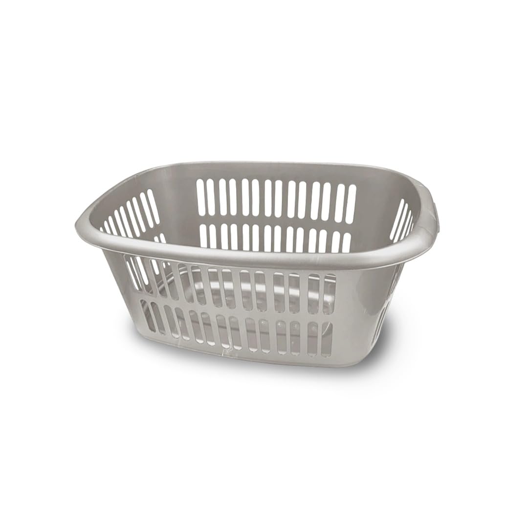 ORGANIZED Rectangular Plastic Laundry Basket, Large Clothes Hamper for Storage and Organisation (Taupe)