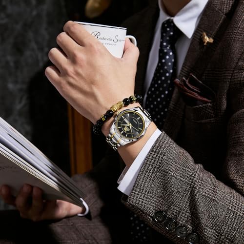 Image of OPK Watches for Men Diamond Roman Analog Mens Watches Waterproof Large Stainless Steel Men Wrist Watch Business Father Gift Watch Blue