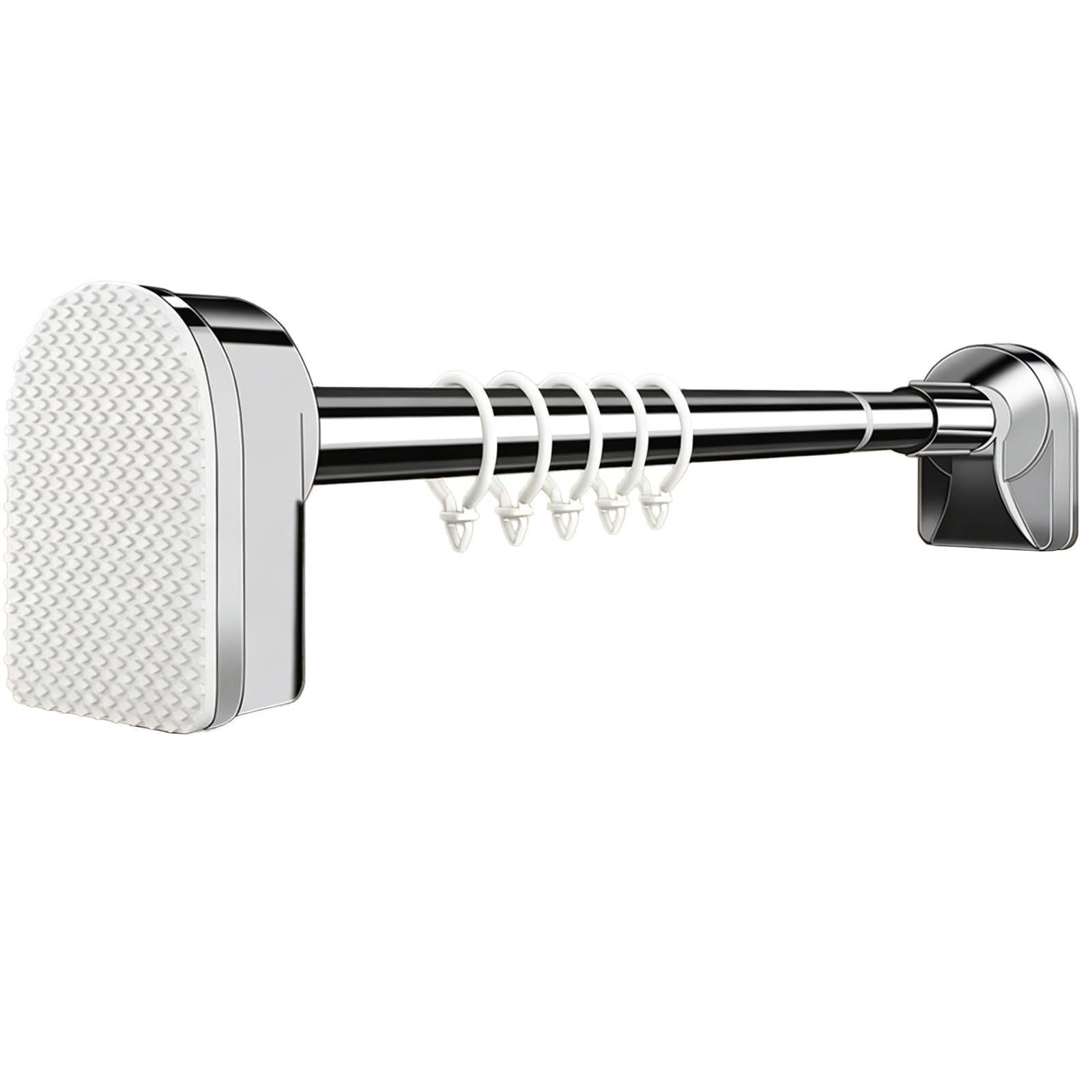 Tension Curtain Rod with 20 Curtain Rings, 20" to 204", Rustproof Stainless Steel Shower Rod, Non Slip Wall Friendly, No Drill, Fits Windows Closets(Silver,130-250cm/51-98in)