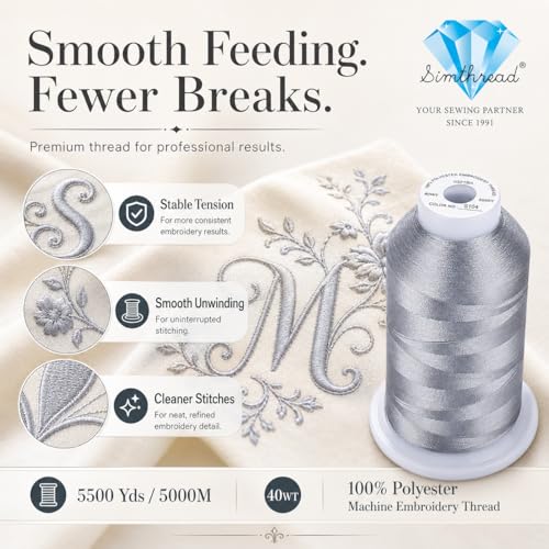 Image of Simthread 5000M 40WT Polyester Embroidery Thread, Weathered Gray S104 | 5000M 40WT polyester thread feeds smoothly for machine embroidery, monograms, logos, patches and quilting.