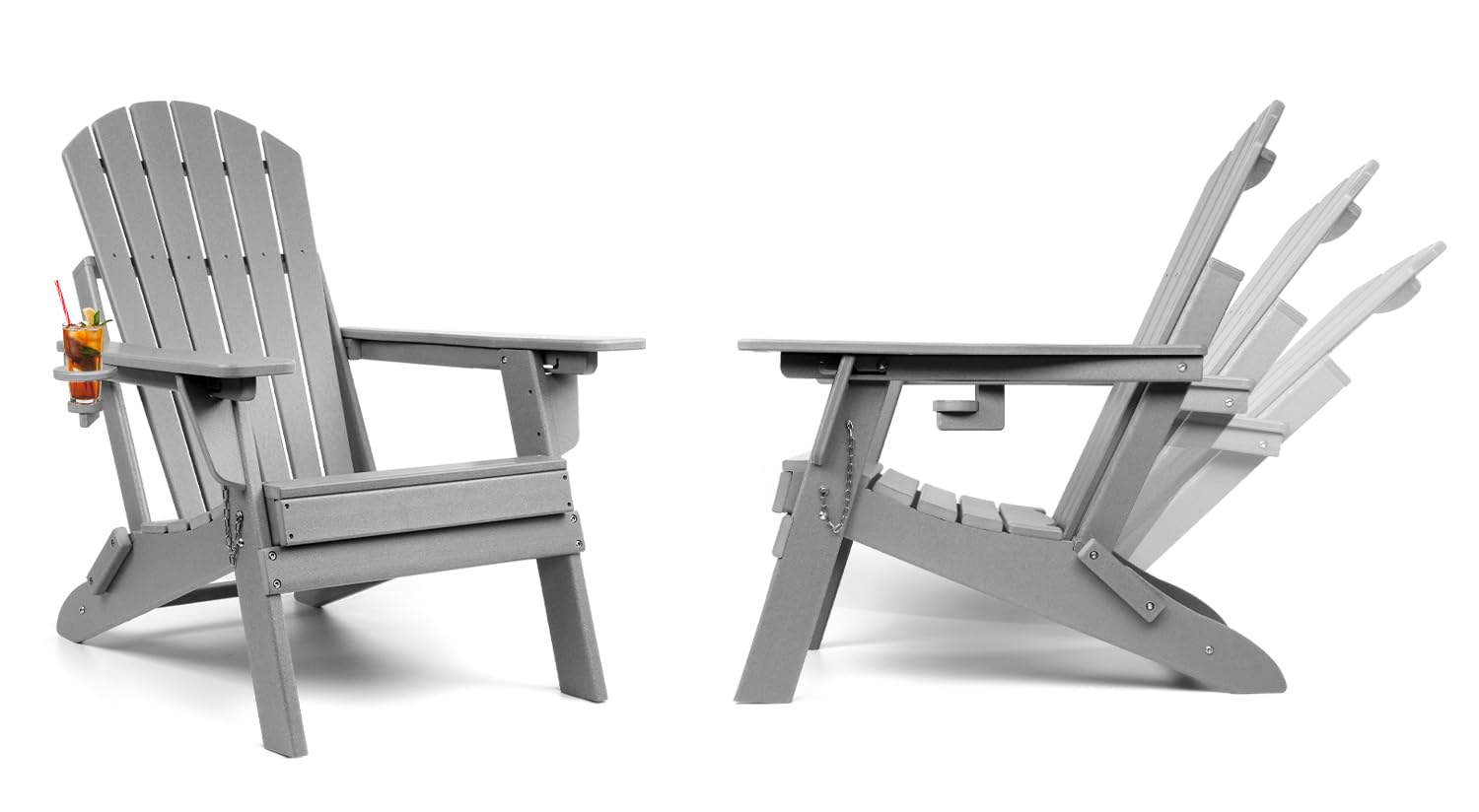 Oversized Folding Adirondack Chair Set of 2 with Adjustable Backrest 400LBS