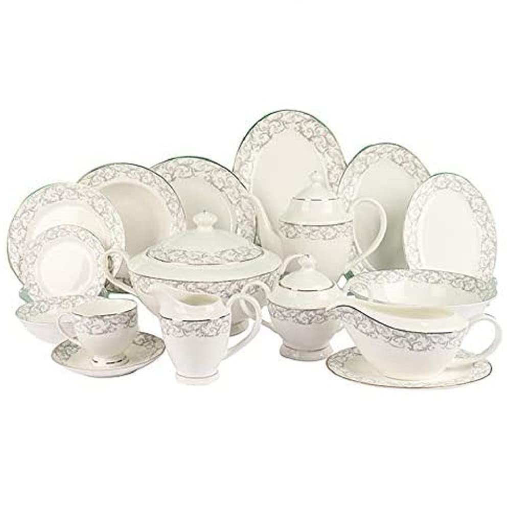 X IANGYUDishware Set,97pcs for 12 People,NEW BONE CHINA,Dinnerware Set,Ceramic Tableware,Luxury Porcelain Combination Set with Hand-painted Golden Rim,Tea Cup & Saucer,Plate,bowl,Pot,Tureen