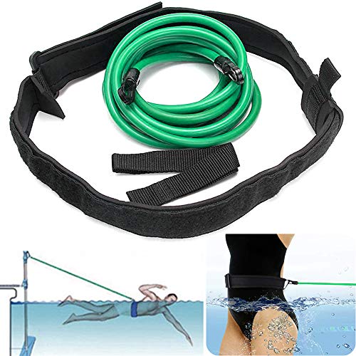 Swim Training Resistance Belt, 3.0 M Swimming Training Resistant Tether Belt, Swim In Place, Endless Pools Swimming, Swim Harness Stationary, Aquatic Swimming Resistance Band Cord Bungee Cords, Green