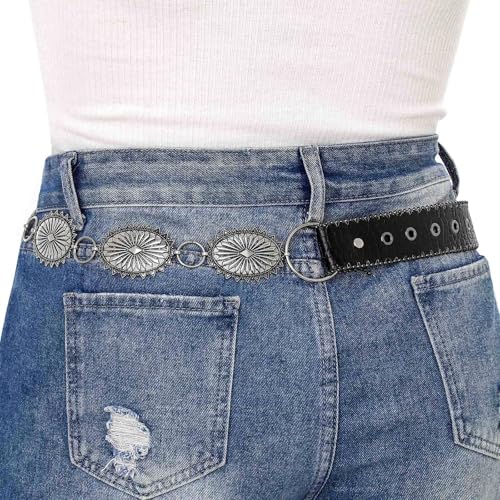 Concho West Belt Gold Adjustable Leather Metal Chain Waist Belt Women's Chic Accessories for Dress and Pants4