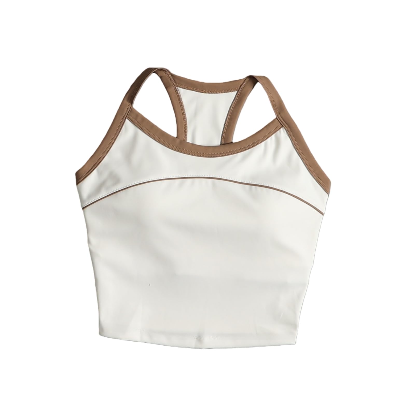 Sujetador Yoga Mujeres Contraste Tubulación Racerback Tank Top Fijo Acolchado Recortado Chaleco Deportivo Correr Gimnasio Entrenamiento-l-White