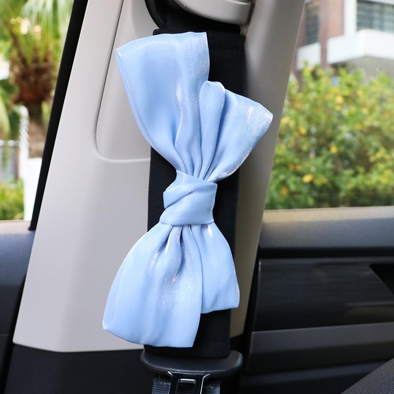 Wenray Bow Car Decorations Bow Tie Seat Belt Shoulder Pads Cute car Accessories (Blue)
