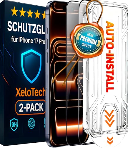 XeloTech DE Schutzglas für iPhone 17 Pro aus Panzerglas, Extrem Kratzfest (9H+), garantiert Blasenfreie Antistaub-Auto-Installation, Anti-Fingerabdruck, 2 Gläser 1