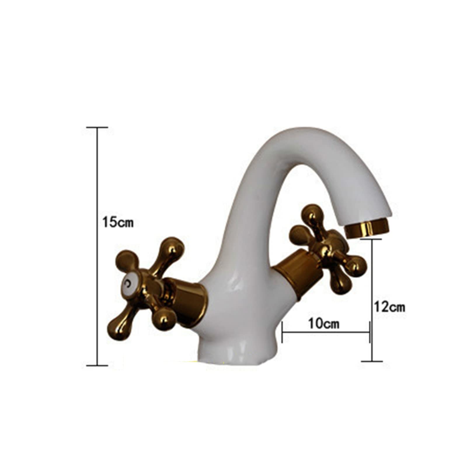 Grifo Mezclador Retro para Lavabo de Baño, Oro Blanco, Dos Manijas, Vintage, Latón, Agua Fría y Caliente