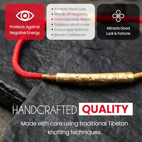 Image of Buddha & Karma Tibetan Red String Bracelet - Handmade Buddhist Lucky Charm for Protection, Good Fortune & Positive Energy - Spiritual Bracelet for Men & Women - Adjustable Bracelets for Daily Wear