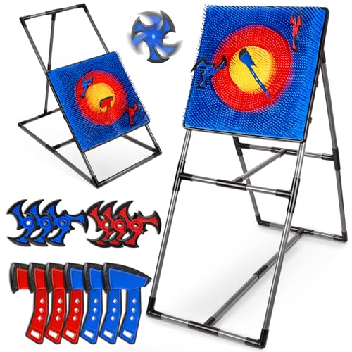 Axe Throwing Game for Backyard, Axe Throwing Target Set Games with 6 Throwing Axes & 6 Dart Bristle Target, Outdoor Indoor Yard Games for Adults Kids Activity Carnival Games