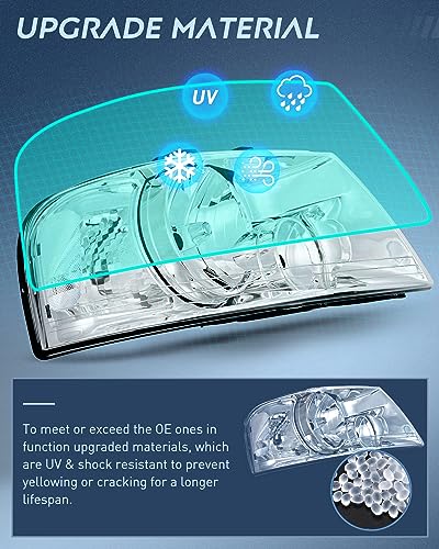 Image of Nilight Headlight Assembly Compatible with 2003 2004 2005 2006 Ford Expedition Headlamps Replacement Chrome Housing Clear Reflector Lens Driver and Passenger Side