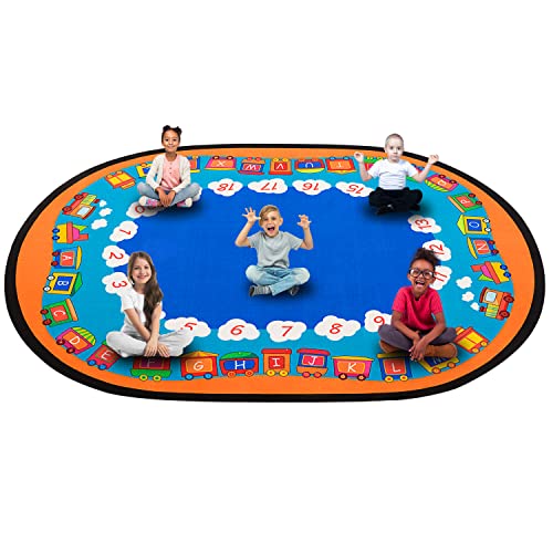 ABCarpet Classroom Area Rug with Number Carpet for Kids, Reading Rug for School Elementary Blue Classroom Rugs for Home Learning Area or Classroom Mat, Kids Room, 6.5 x 8.5 ft