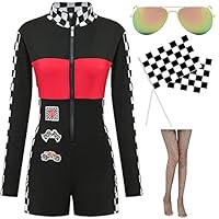 EBYTOP Rennauto-Fahrer-Kostüm für Damen, Halloween, sexy Rennwagen-Pullover mit Nascar-Flagge, Pit Crew für Talladega-Nächte, Rennsport, L