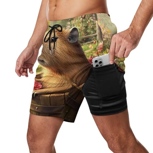 Capybara Mens Swim Trunks with Quick-Drying Lining Beach Shorts for Outdoor Sports2