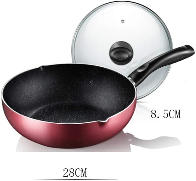Non stick Pan with Glass Lid, Household, Guide Spout, Single Handle Wok