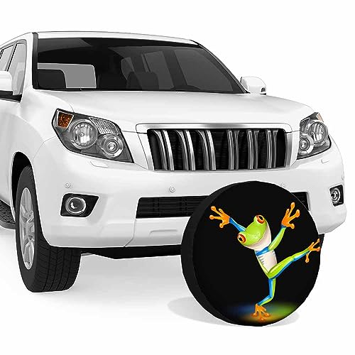 Image of Dancing Tree Frog Spare Tire Cover Cartoon Green Frog with Orange Eyes Equilibrium Swing Weatherproof Universal Wheel Protectors Camper Tire Covers for Trailer Rv Travel(17 inch)