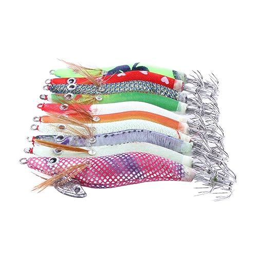 Mikikit Caja De 10 Piezas anzuelos de Pesca con señuelos Plantillas anzuelos para Nadar Ganchos de Pesca Cebo de Pesca Anzuelo de Aparejos de Pesca Aguja de Pesca de Calamar camarón